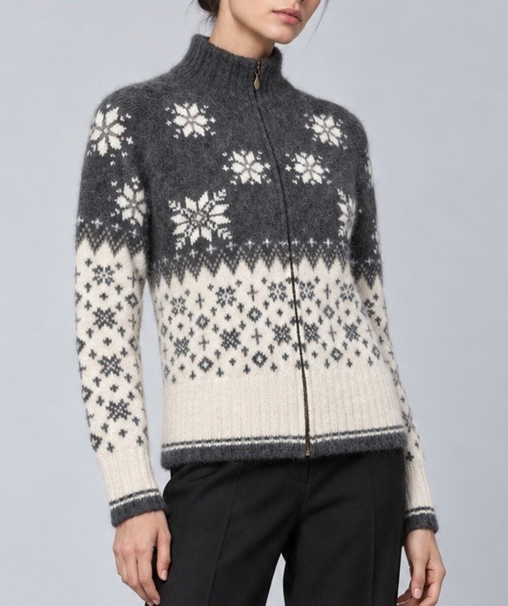 Vintage Valerie Stevens Angora Rabbit Hair Lambswool Fair Isle Cardigan PL